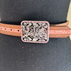 Catchfly Girl’s Silver Tone Pink Rhinestones Accent Cactus Floral Buckle Belt M